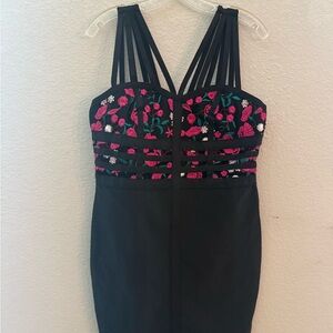 Elegant Black Floral Embroidered Dress